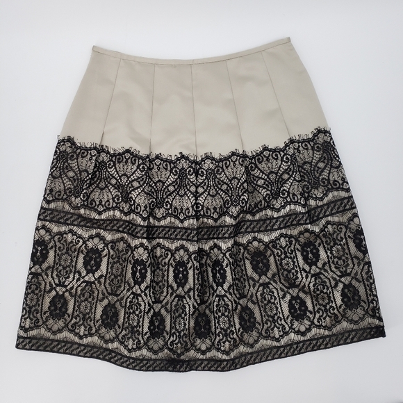 ANN Taylor Oyster Satin Black Alencon Lace Aline Skirt - Picture 1 of 11